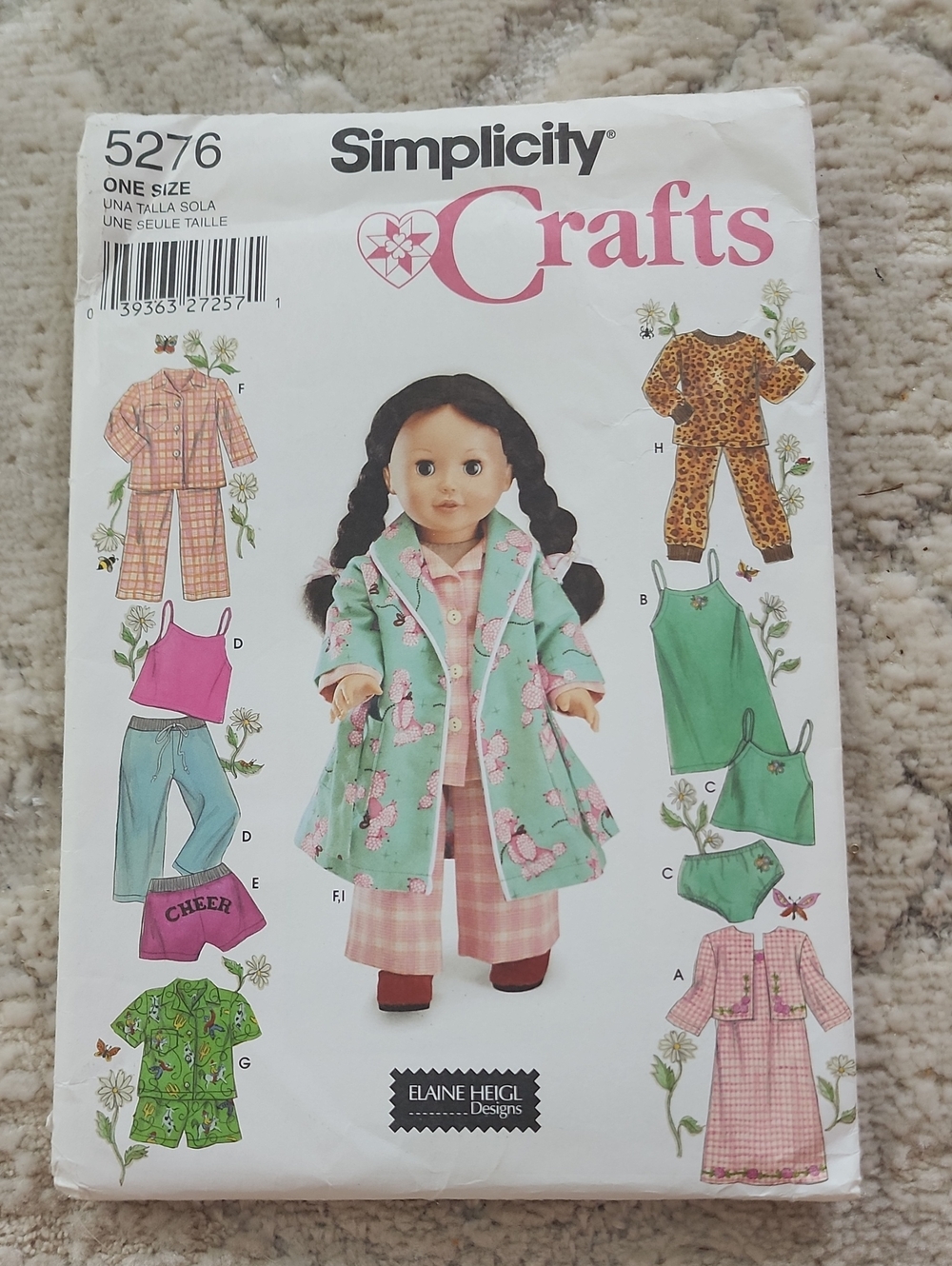 Simplicity Crafts Doll Outfit Pattern - Mint Pink Floral Coat & Pajamas